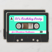 レトロ80sカセットテープ誕生日パーティーへの招待 招待状 (正面/裏面)