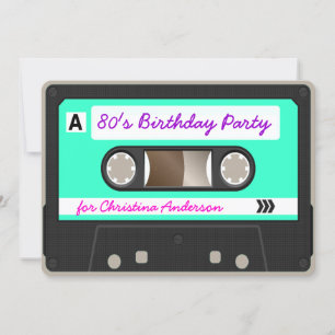 レトロ80sカセットテープ誕生日パーティーへの招待 招待状