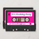 レトロ80sカセットテープ誕生日パーティーへの招待 招待状 (正面/裏面)