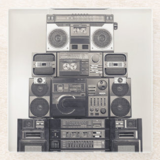 レトロ80sカセットレコーダーのパターン。 ガラスコースター