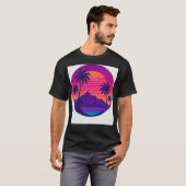 レトロ80sサンセットとヤシの木 – Synthwave Aesth Tシャツ (正面フル)