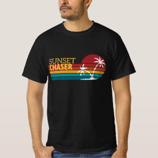 レトロ80'sサンセットチェイサー熱帯パームツリー tシャツ