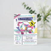 レトロ80'sスケートパーティー誕生日招待状 ポストカード (スタンド正面)