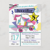 レトロ80'sスケートパーティー誕生日招待状 ポストカード (正面)