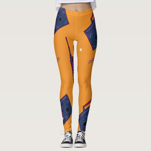 レトロ80sスタイルの背景、カラフル。 レギンス (正面)