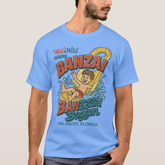 レトロ80sスタイルウォーターパークBANZAI ORLANDO,フロリダ Tシャツ (正面)