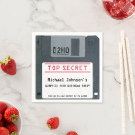 レトロ80sディスケットTop Secret 70th誕生日パーティー スタンダードカクテルナプキン