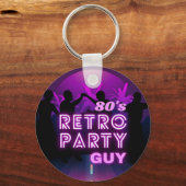 レトロ80sディスコダンスパーティーネオンパープルファンキー キーホルダー (正面)