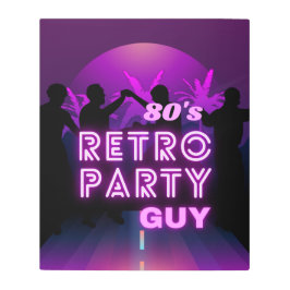 レトロ80sディスコダンスパーティーネオンパープルファンキー メタルプリント