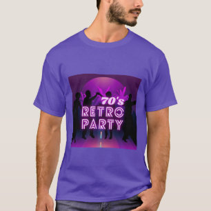 レトロ80sディスコダンスパーティーネオンパープルファンキー tシャツ