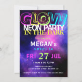 レトロ80sネオングロー暗い甘い16パーティー 招待状 (正面)