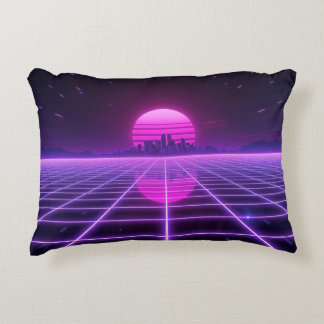 レトロ80sネオンシンセウェーブグリッド アクセントクッション