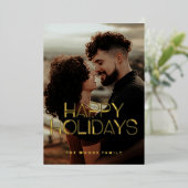 レトロ80sネオンハッピーホリデーズフォト金ゴールド 箔シーズンカード (立ち正面)