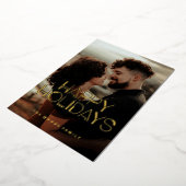 レトロ80sネオンハッピーホリデーズフォト金ゴールド 箔シーズンカード (回転した状態)