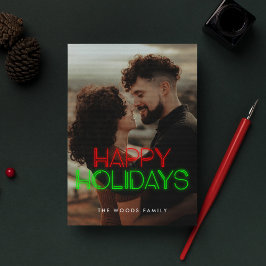 レトロ80sネオンハッピーホリデーズフォト シーズンカード