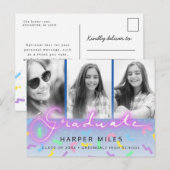 レトロ80sネオンパステル卒業式3枚フォトポストカード ポストカード (正面/裏面)