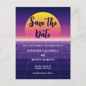 レトロ80sネオンパープル合成波サンセットロックスター 案内ポストカード (正面)