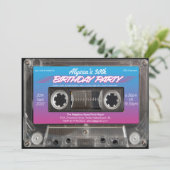 レトロ80sネオンピンクブルー混合テープカセットパーティー 招待状 (スタンド正面)