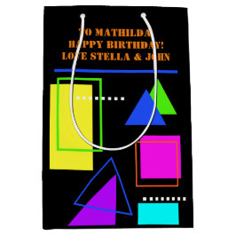 レトロ80Sネオンフルオロカラーはっきりした幾何形状 ミディアムペーパーバッグ