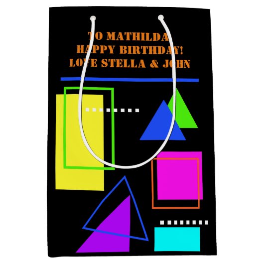 レトロ80Sネオンフルオロカラーはっきりした幾何形状 ミディアムペーパーバッグ (正面)