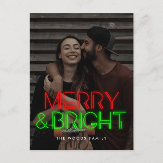 レトロ80sネオンメリーライトと明るい写真 シーズンポストカード (正面)