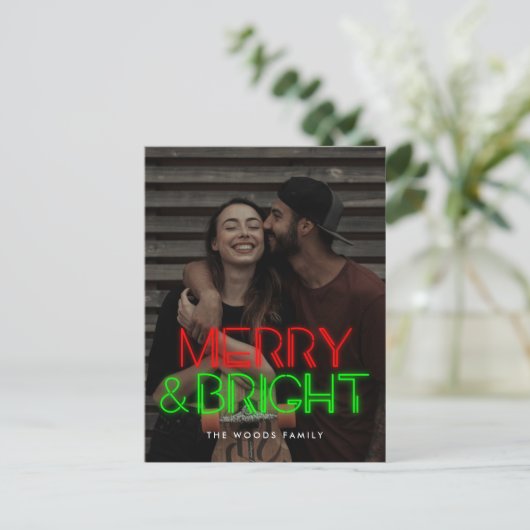 レトロ80sネオンメリーライトと明るい写真 シーズンポストカード (スタンド正面)