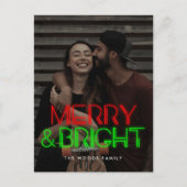 レトロ80sネオンメリーライトと明るい写真 シーズンポストカード (正面)