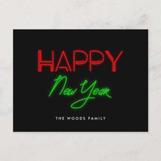 レトロ80sネオンライツハッピーニューイヤー シーズンポストカード (正面)