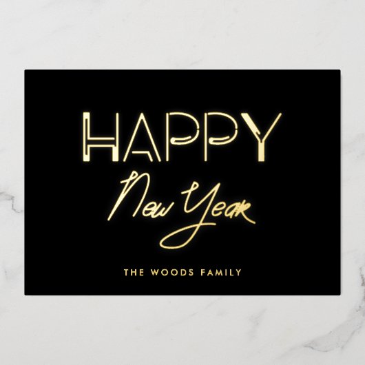 レトロ80sネオンライツハッピーニューイヤー 箔シーズンカード (正面)