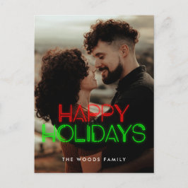 レトロ80sネオンライツハッピーホリデーズフォト シーズンポストカード