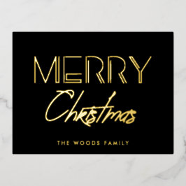 レトロ80sネオンライツメリークリスマス 箔シーズンポストカード