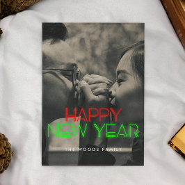 レトロ80sネオンライトハッピー新年の写真 シーズンカード