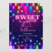 レトロ80sネオンレーザグロー甘い16 16 招待状 (正面/裏面)