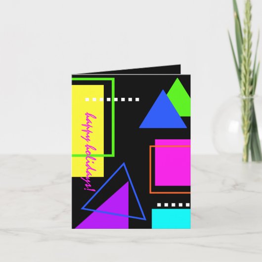 レトロ80sネオン図形ヴィンテージ休日クリスマス写真 シーズンカード (正面)