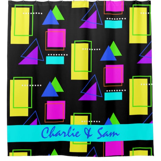 レトロ80Sネオン蛍光カラフル虹の形 シャワーカーテン (正面)