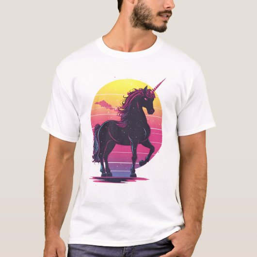 レトロ80'sネオン ユニコーン (1) tシャツ (正面)