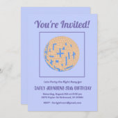 レトロ80sパープルブルーイエローディスコ50誕生日 招待状 (正面/裏面)