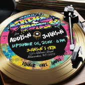 レトロ80sヒップホップフォト金ゴールドレコード誕生日パーティー 招待状