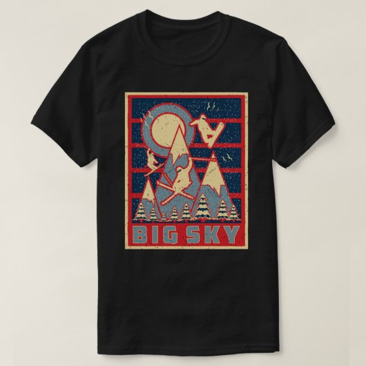レトロ80sビッグスカイスキーアドベンチャー tシャツ (デザイン正面)