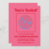 レトロ80sピンクブルーディスコ50thバースデーパーティー 招待状 (正面/裏面)
