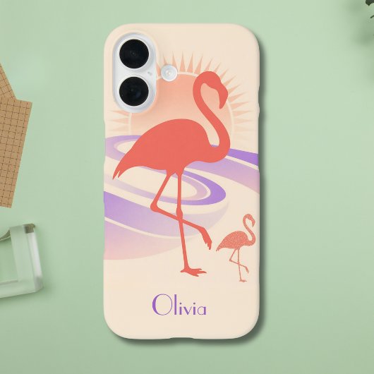 レトロ80'sフラミンゴの雰囲気 – パステルサンセット Case-Mate iPhoneケース