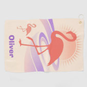 レトロ80sフラミンゴビーブスパステルサンセット ゴルフタオル (横)