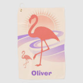 レトロ80sフラミンゴビーブスパステルサンセット ゴルフタオル (正面)