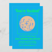 レトロ80sブルーグリーンイエローディスコ50誕生日 招待状 (正面/裏面)