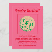 レトロ80sホットピンクレッドグリーンディスコ21歳の誕生日 招待状 (正面/裏面)