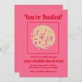 レトロ80sホットピンクレッドディスコ50th誕生日パーティー 招待状 (正面/裏面)