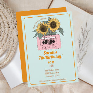 レトロ80sミュージックガールズ誕生日 招待状