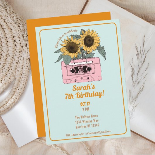 レトロ80sミュージックガールズ誕生日 招待状