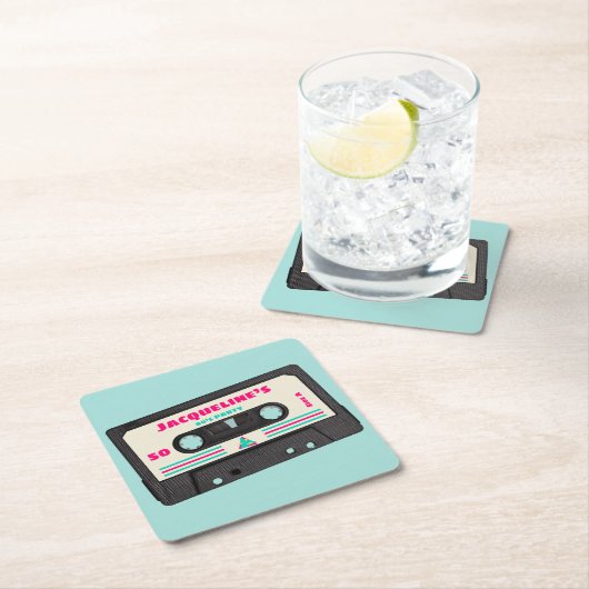 レトロ80sミュージックミックステープ50th誕生日パーティー スクエアペーパーコースター (インサイチュ)