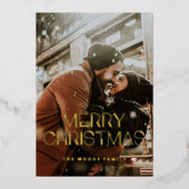 レトロ80sメリークリスマスフォト金ゴールド 箔シーズンカード (正面)